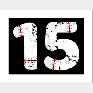 Number #15 BASEBALL Vintage Distressed Posters and Art